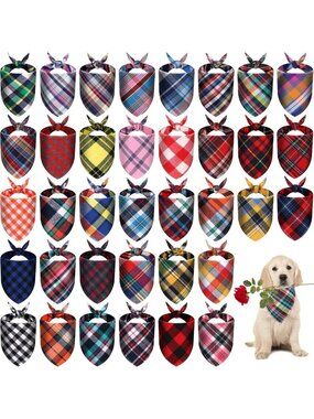100 Pcs Cute Plaid Dog Bandanas - Washable Cotton Pet Scarves for All Sizes